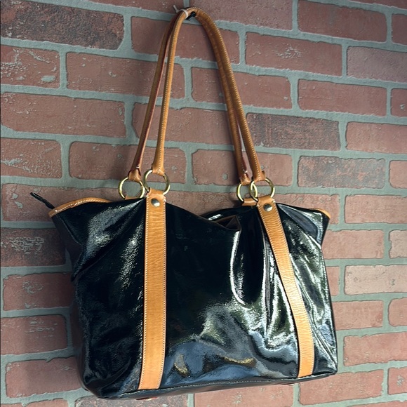 Black Cavalcanti Patent Leather large Tote - Picture 1 of 9